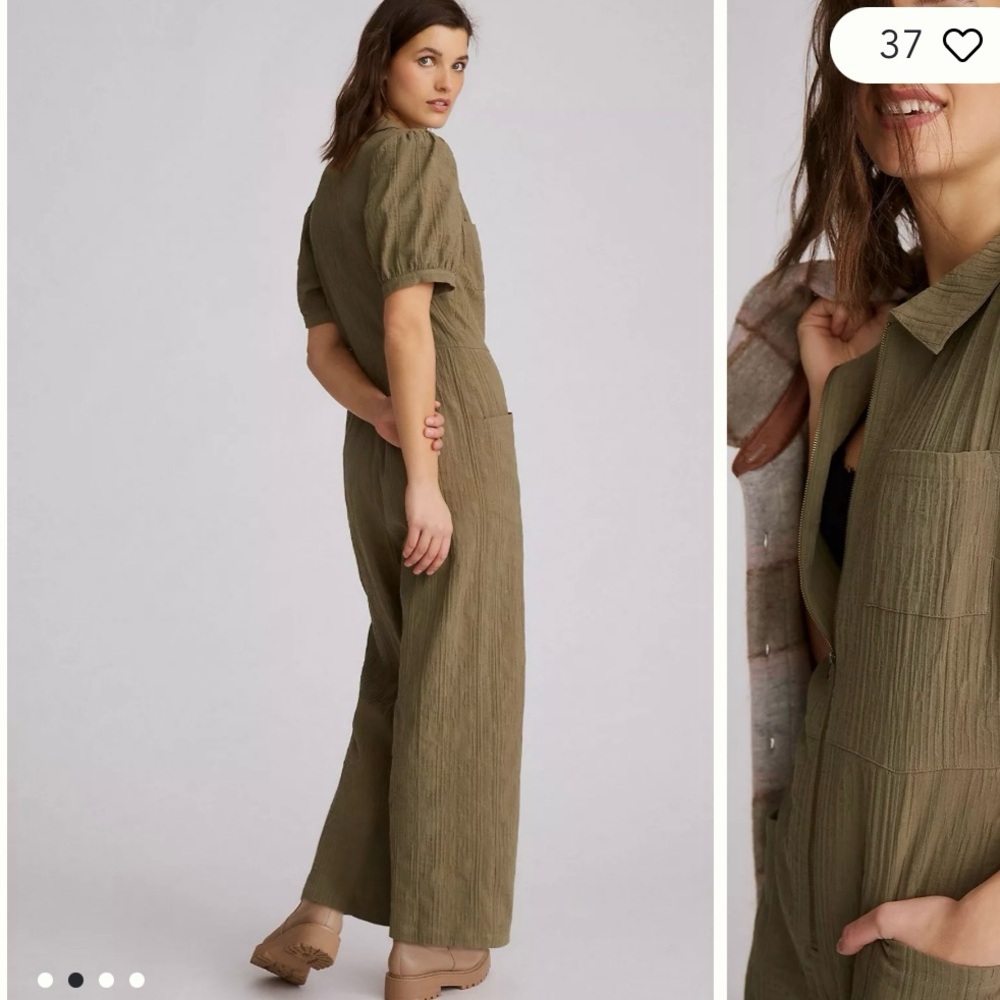 The Odells Anthropologie Army Green Utility Jumpsuit Size 8 M NWT Wide Leg Zip